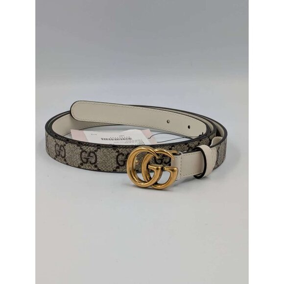 Gucci Women’s GG Marmont Supreme Canvas & Leather Thin Belt Ebony/White 110cm  4 main image 6